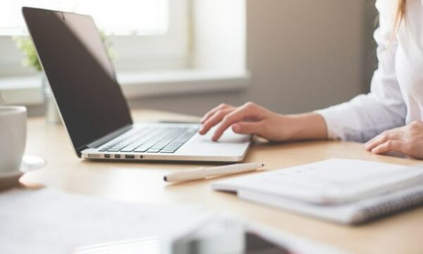 woman using the laptop